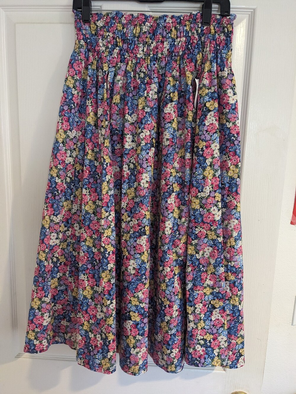 Old Navy Blue Multi Floral Smocked Midi Skirt